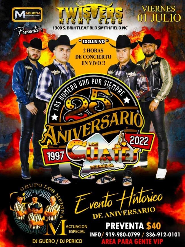 Event - LOS CUATES DE SINALOA , GRUPO LOS MEDINA , EN CONCIERTO !  SMITHFIELD NORTH CAROLINA - Smithfield, North Carolina - July 1, 2022 | concert tickets