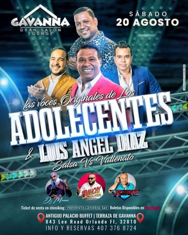 Event - LA VOCES ORIGINALES DE LOS ADOLECENTE Y LUIS ANGER DIAZ SALSENATO - Orlando, Florida - 20 de agosto de 2022 | concert tickets