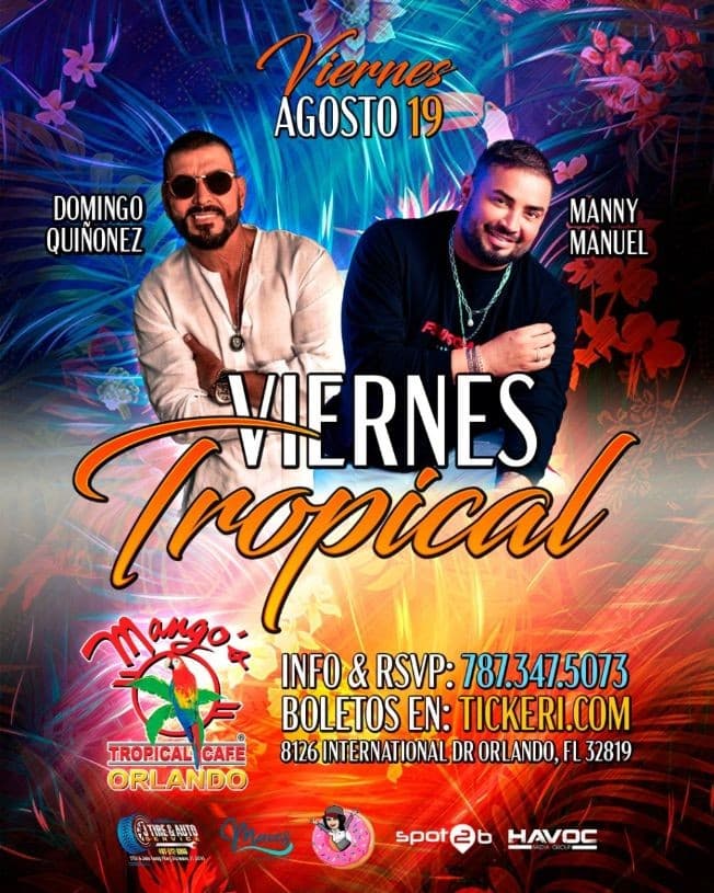 Event - 2night Domingo Quinonez & Manny Manuel en Mangos - Orlando, Florida - August 19, 2022 | concert tickets