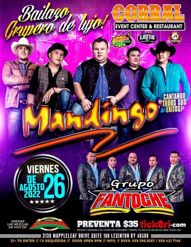 Event - Bailazo Grupero Con Grupo Mandingo y Grupo Fantoche - Lexington, Kentucky - August 26, 2022 | concert tickets