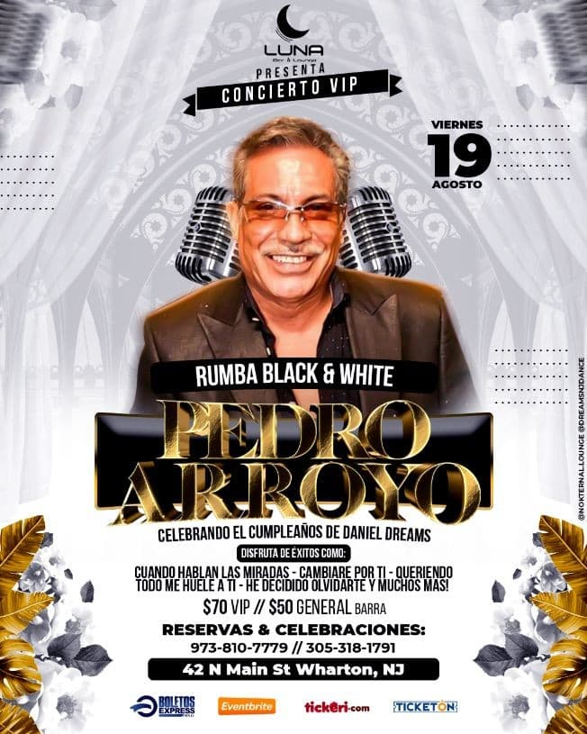 Event - Pedro Arroyo - Wharton, New Jersey - 19 de agosto de 2022 | concert tickets