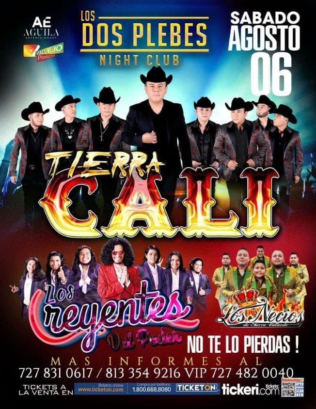 Event - TIERRA CALI , LOS CREYENTES DEL PODER , EN CONCIERTO ! CLEARWATER FLORIDA - Largo, Florida - August 6, 2022 | concert tickets