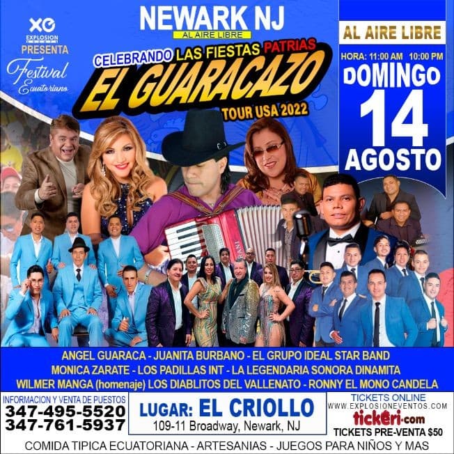Event - NEWARK NJ FESTIVAL ECUATORIANO GUARACAZO 2022 - Newark, New Jersey - August 14, 2022 | concert tickets