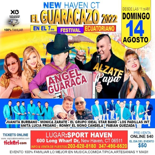 Event - NEW HAVEN CT 7mo FESTIVAL ECUATORIANO GUARACAZO 2022 - New Haven, Connecticut - August 14, 2022 | concert tickets