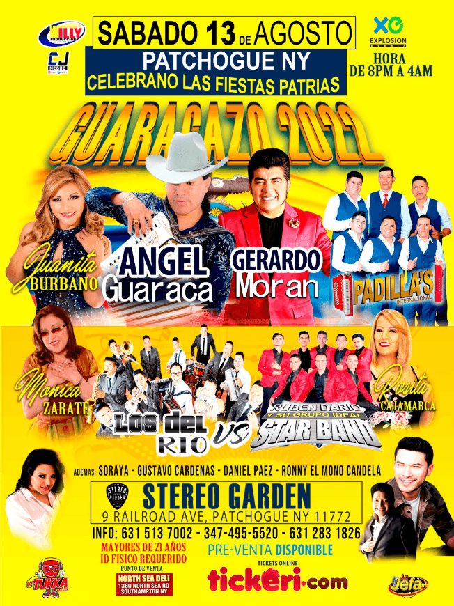 Event - GUARACAZO 2022 CON JUANITA BURBANO , ANGEL GUARACA ,  GERARDO MORAN EN CONCIERTO ! PATCHOGUE NEW YORK - Patchogue, New York - August 13, 2022 | concert tickets