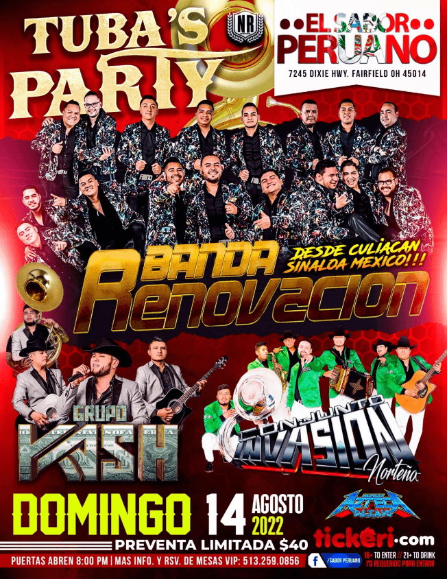 Event - BANDA RENOVACION, GRUPO KASH, CONJUNTO INVASION NORTEÑA EN CONCIERTO ! FAIRFIELD - Fairfield, Ohio - August 14, 2022 | concert tickets
