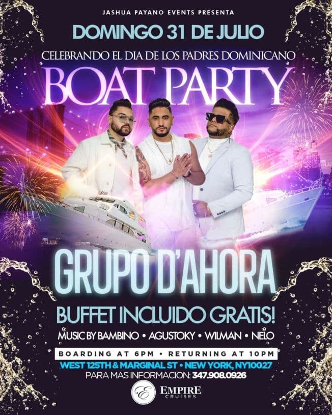 Event - GRUPO D’AHORA BOAT PARTY!!!! - NY, New York - July 31, 2022 | concert tickets