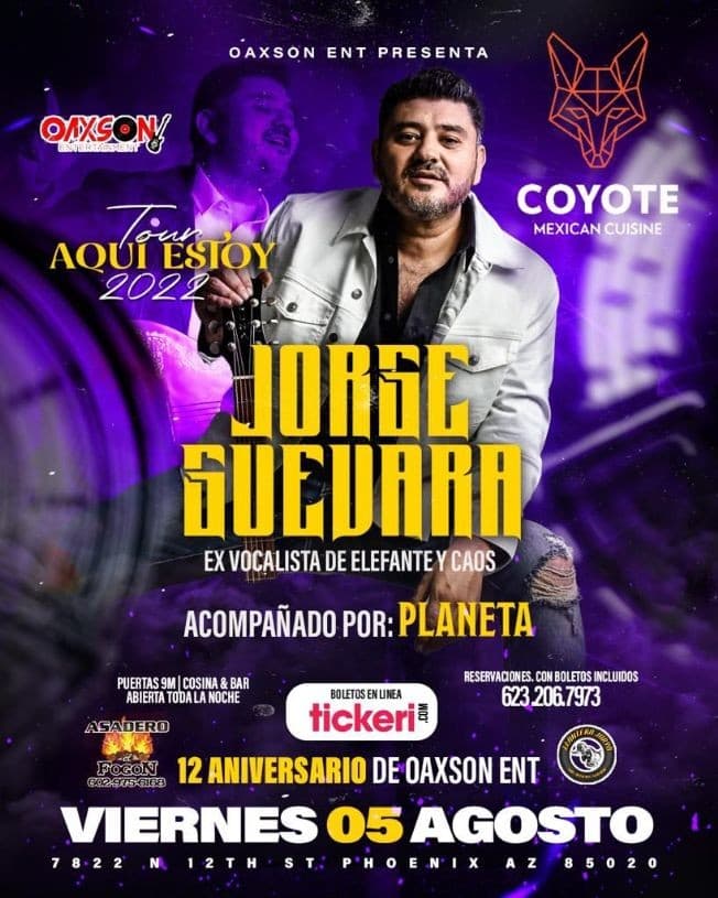 Event - JORGE GUEVARA " AQUI ESTOY TOUR  " junto  A PLANETA ! PHOENIX ARIZONA - Phoenix, Arizona - August 5, 2022 | concert tickets