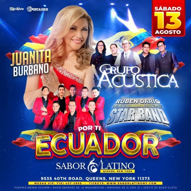 Event - JUANITA BURBANO , STAR BAND & GRUPO ACUSTICA EN NEW YORK! - Queens, New York - August 13, 2022 | concert tickets