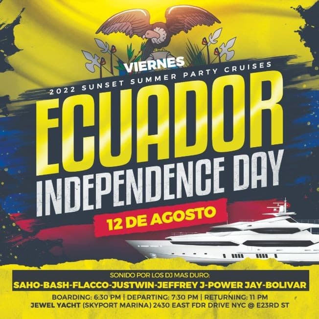 Event - Ecuadorian Independence Weekend Sunset Summer Party Cruise At Jewel Yacht - New York, New York - August 12, 2022 | concert tickets