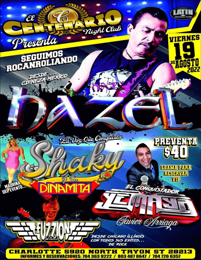 Event - HAZEL , SHAKY Y SU DINAMITA , FUSION ROCK EN VIVO ! CHARLOTE NORTH CAROLINA - Charlotte, North Carolina - August 19, 2022 | concert tickets