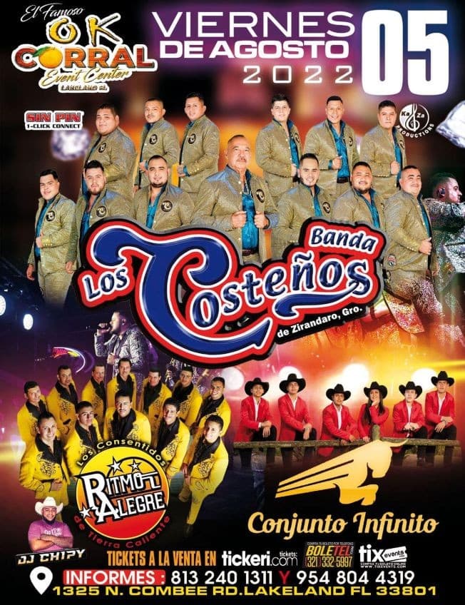 Event - BANDA LOS COSTEÑOS, CONJUNTO INFINITO Y MAS EN VIVO ! LAKELAND FLORIDA - Lakeland, Florida - August 5, 2022 | concert tickets