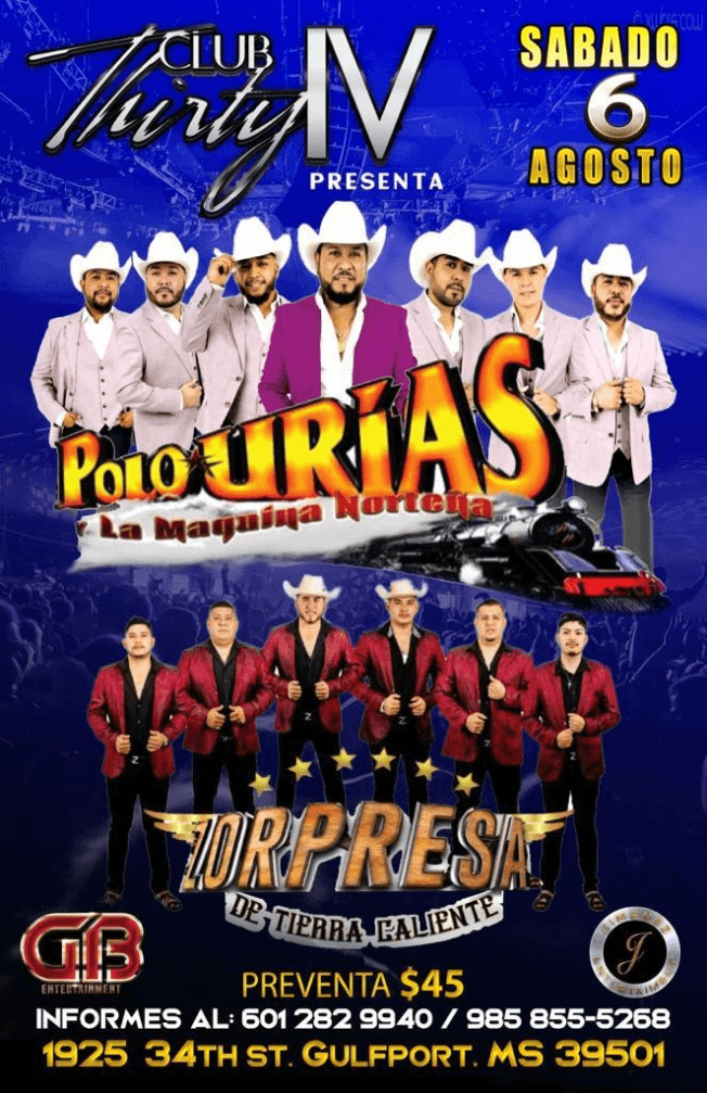 Event - POLO URIAS Y LA MAQUINA NORTEÑA , ZORPRESA DE TIERRA CALIENTE EN VIVO ! GULFPORT MISSISSIPPI - Gulfport, Mississippi - August 6, 2022 | concert tickets
