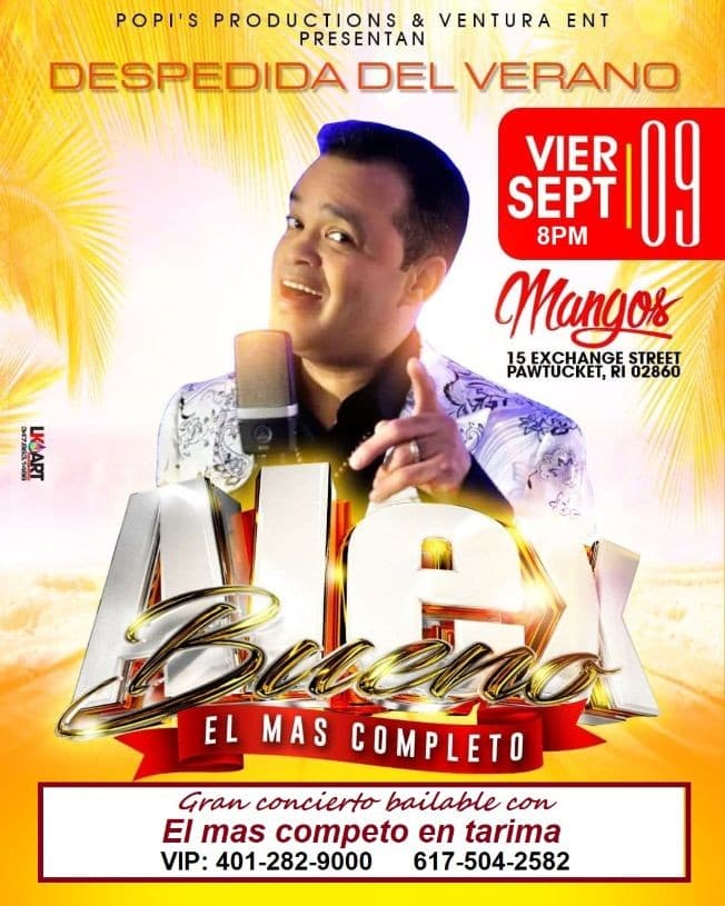Event - Alex Bueno, Septiembre 9 en MANGOS, Pawtucket, RI - Pawtucket, Rhode Island - September 9, 2022 | concert tickets