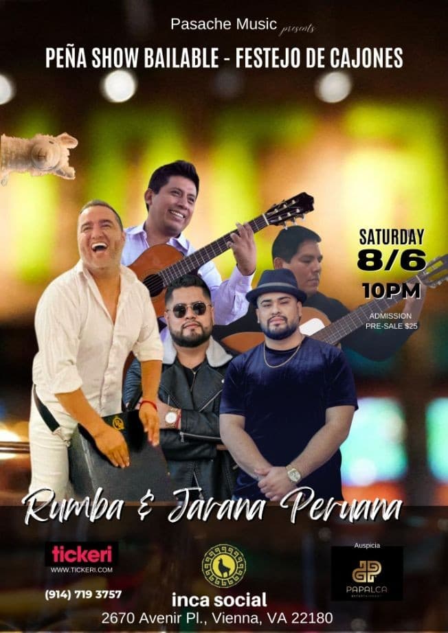 Event - RUMBA & JARANA PERUANA en INCA SOCIAL, VIENNA, VIRGINIA - Vienna, Virginia - August 6, 2022 | concert tickets