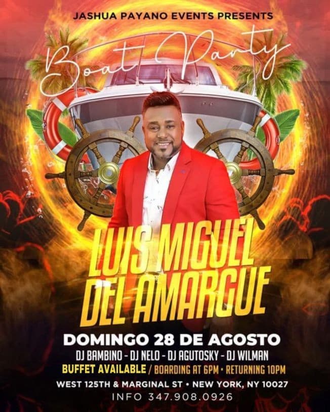 Event - LUIS MIGUEL DEL AMARGUE, BOAT PARTY - NY, New York - August 28, 2022 | concert tickets
