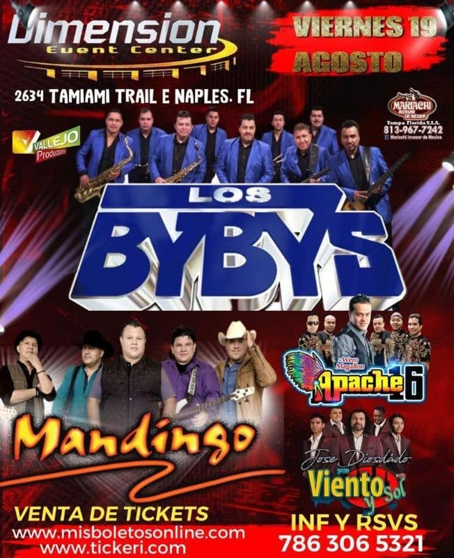 Event - LOS BYBYS , MANDINGO , EN VIVO ! NAPLES FLORIDA - Naples, Florida - 19 de agosto de 2022 | concert tickets