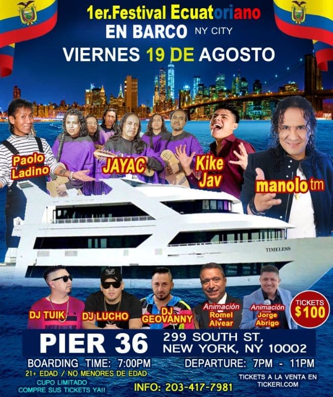 Event - 1er Festival Ecuatoriano en Barco - New York, New York - August 19, 2022 | concert tickets