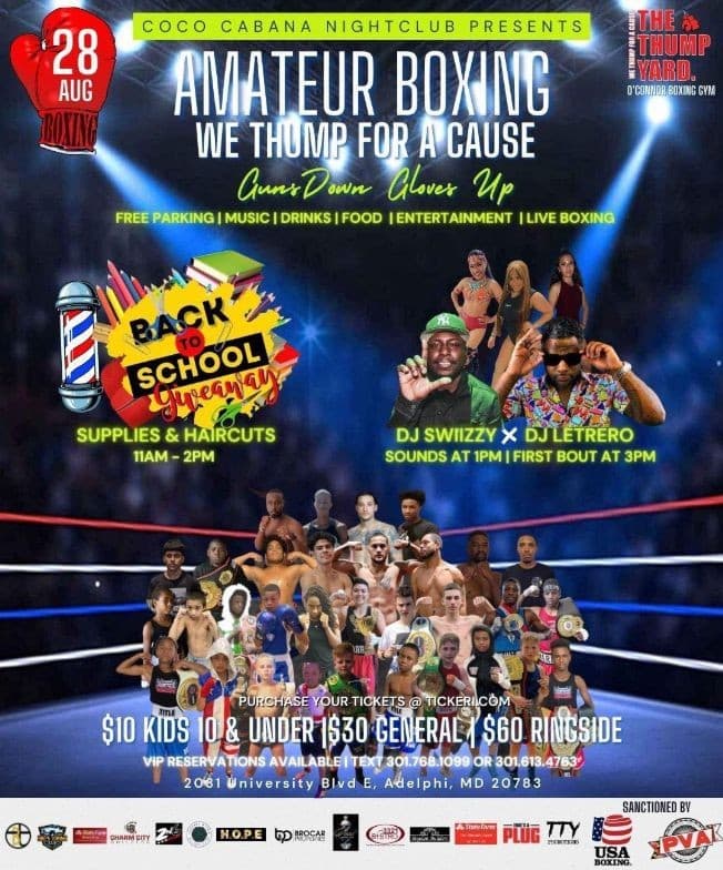 Event - WE THUMP FOR A CAUSE AMATEUR BOXING AUG 28TH - Adelphi, Maryland - August 28, 2022 | concert tickets