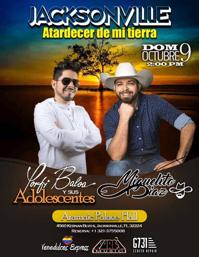 Event - Atardecer De Mi Tierra - Miguelito Diaz / Porfi Baloa y sus Adolescentes - Jacksonville, Florida - October 9, 2022 | concert tickets