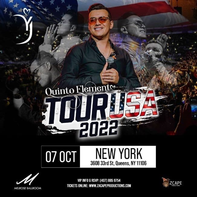 Event - QUINTO ELEMENTO TOUR USA 2022. YEISON JIMENEZ EN QUEENS NEW YORK - New York, New York - October 7, 2022 | concert tickets