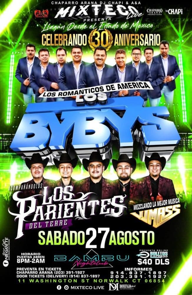 Event - Los Bybys | Los Parientes del Terre @Bambu Nightclub - Norwalk, Connecticut - August 27, 2022 | concert tickets