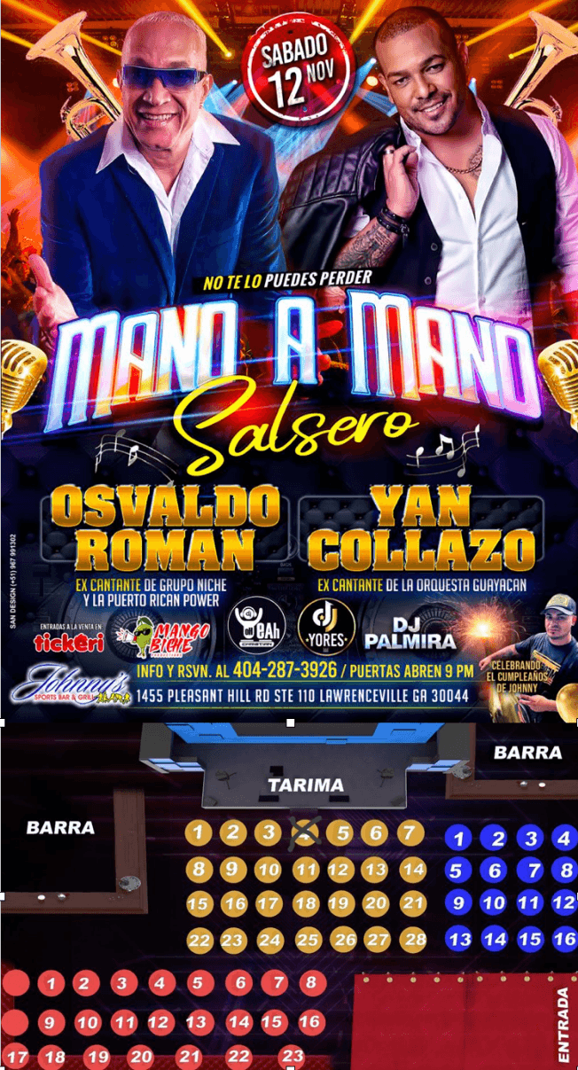 Event - OSVALDO ROMAN Y YAN COLLAZO MANO A MANO SALSERO EN LAWRENCEVILLE GEORGIA - Lawrenceville, Georgia - November 12, 2022 | concert tickets