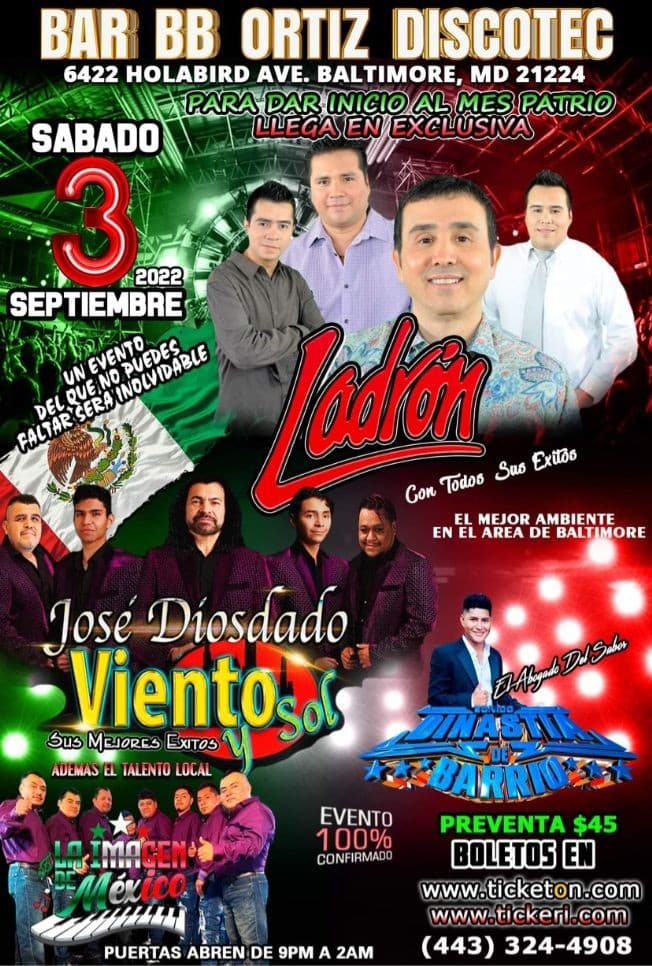 Event - Grupo ladrón y viento y sol - Baltimore, Maryland - September 3, 2022 | concert tickets
