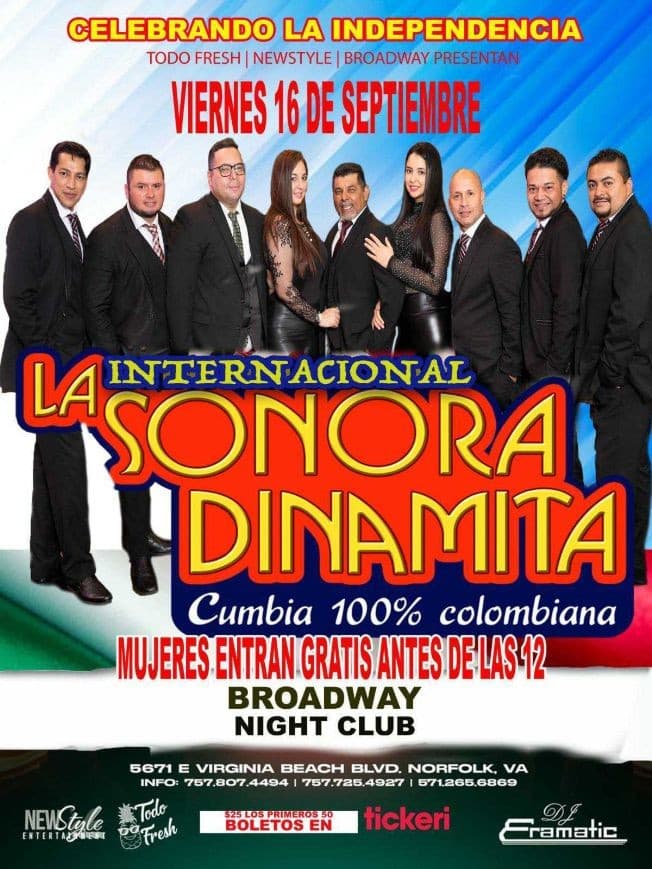 Event - LA INTERNACIONAL SONORA DINAMITA EN CONCIERTO !  NORFOLK VIRGINIA - Norfolk, Virginia - September 16, 2022 | concert tickets