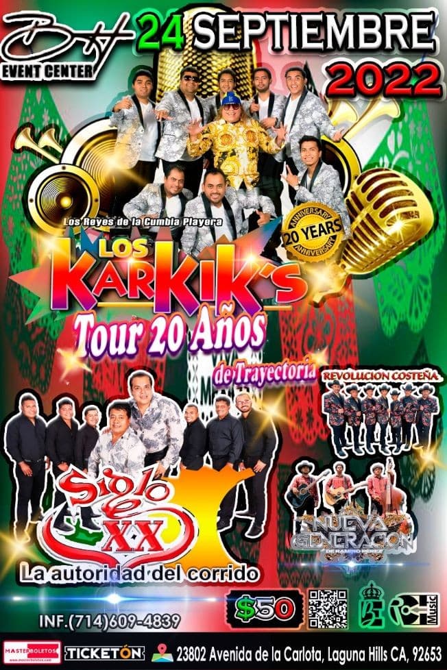 Event - LOS KARKIK’S, SIGLO XX EN VIVO ! LAGUNA HILLS CALIFORNIA - Laguna Hills, California - September 24, 2022 | concert tickets
