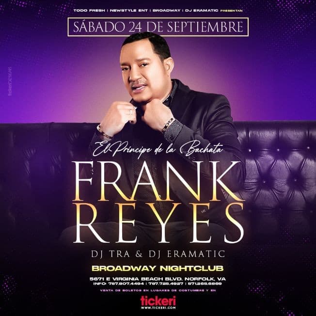 Event - FRANK REYES EN CONCIERTO ! NORFOLK VIRGINIA - Norfolk, Virginia - September 24, 2022 | concert tickets