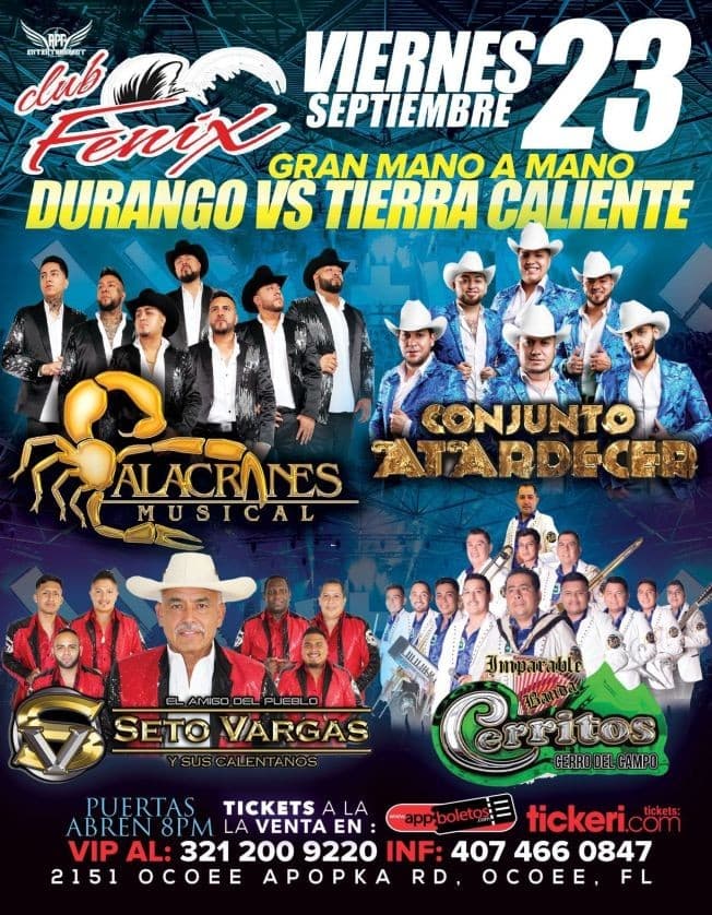 Event - ALACRANES MUSICAL , CONJUNTO ATARDECER EN VIVO !  OCOEE FLORIDA - Ocoee, Florida - September 23, 2022 | concert tickets