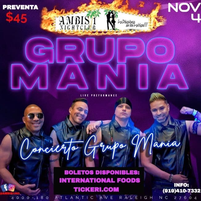 Event - GRUPO MANIA - Raleigh, North Carolina - November 4, 2022 | concert tickets