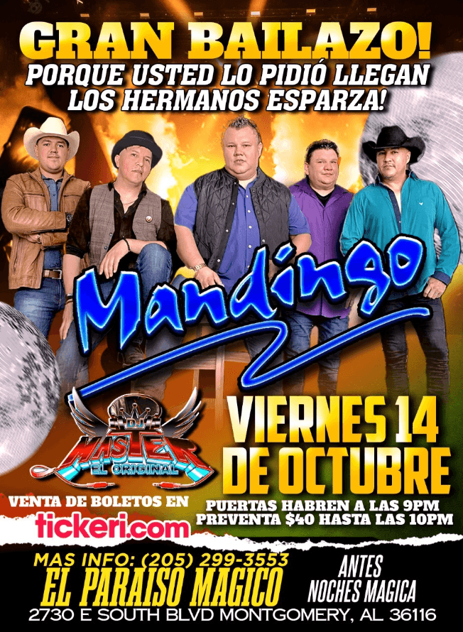 Event - MANDINGO EN CONCIERTO ! MONTGOMERY ALABAMA - Montgomery, Alabama - October 14, 2022 | concert tickets
