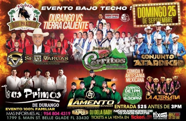 Event - LOS PRIMOS DE DURANGO , SETO VARGAS Y SUS CALENTANOS y MAS EN VIVO ! BELLE GLADE FLORIDA - Belle Glade, Florida - September 25, 2022 | concert tickets