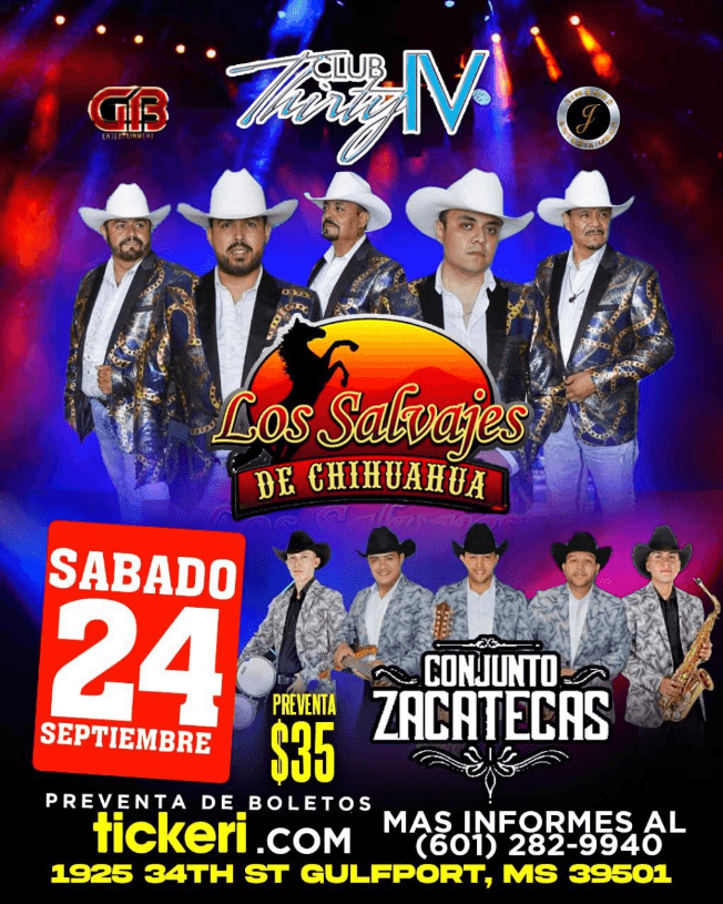 Event - LOS SALVAJES DE CHIHUAHUA , CONJUNTO ZACATECAS EN CONCIERTO ! GULFPORT MISSISSIPPI - Gulfport, Mississippi - September 24, 2022 | concert tickets