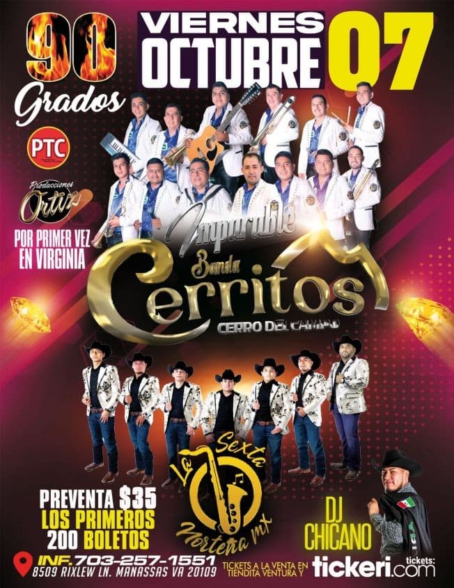 Event - IMPARABLE BANDA CERRITOS CERRO DEL CAMPO , LA SEXTA NORTEÑA MX EN VIVO ! MANASSAS VIRGINIA - Manassas, Virginia - October 7, 2022 | concert tickets
