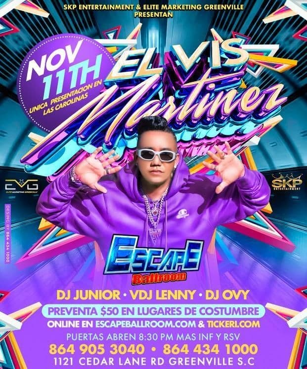 Event - ELVIS MARTINEZ  EN CONCIERTO ! GREENVILLE SOUTH CAROLINA - Greenville, South Carolina - November 11, 2022 | concert tickets