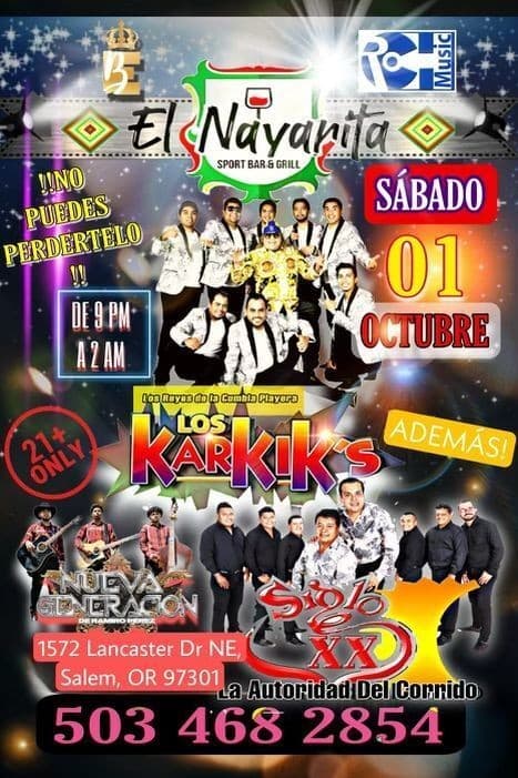 Event - LOS KARKIK’S ,GRUPO SIGLO XX , NUEVA GENERACION EN VIVO ! SALEM OREGON - Salem, Oregon - October 1, 2022 | concert tickets
