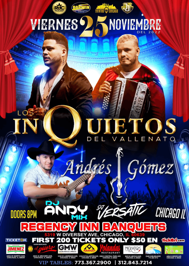 Event - LOS INQUIETOS DEL VALLENATO EN CONCIERTO ! CHICAGO ILLINOIS - Chicago, Illinois - 25 de noviembre de 2022 | concert tickets