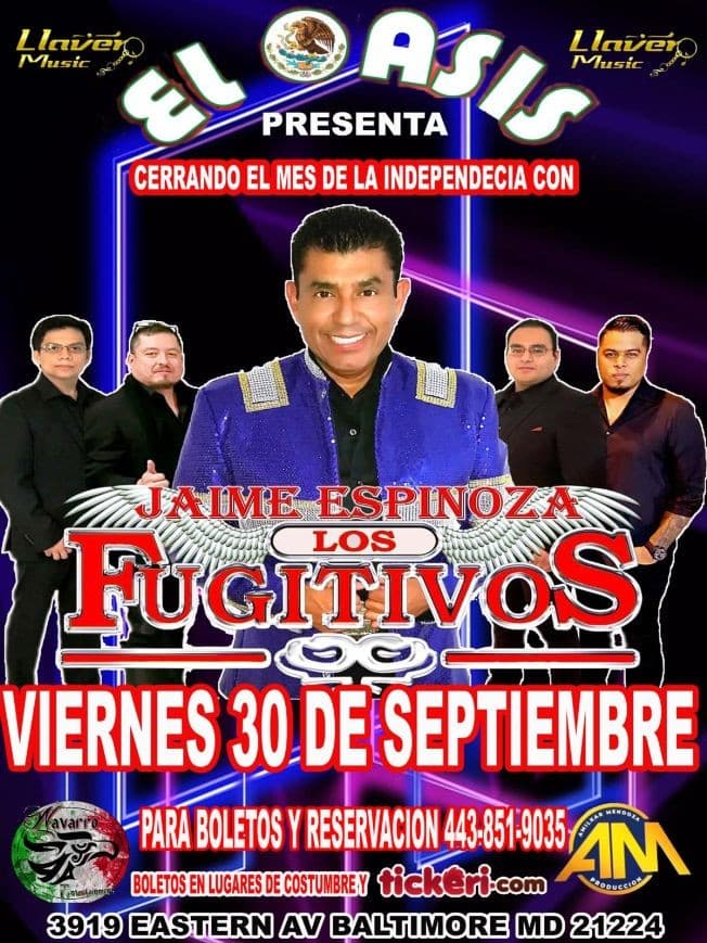 Event - LOS FUGITIVOS EN BALTIMORE OASIS NIGHT CLUB - Baltimore, Maryland - September 30, 2022 | concert tickets