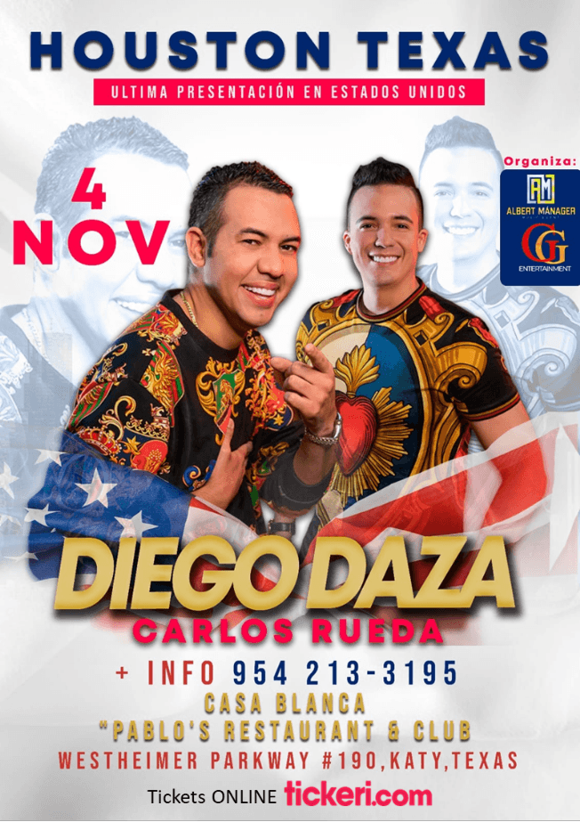 Event - DIEGO DAZA & CARLOS RUEDA EN CONCIERTO !  KATY TEXAS - Katy, Texas - November 4, 2022 | concert tickets