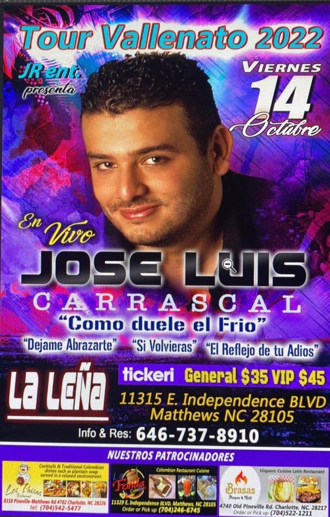 Event - Tour Vallenato 2022 Jose Luis Carrascal in NC - Matthews, North Carolina - October 14, 2022 | concert tickets