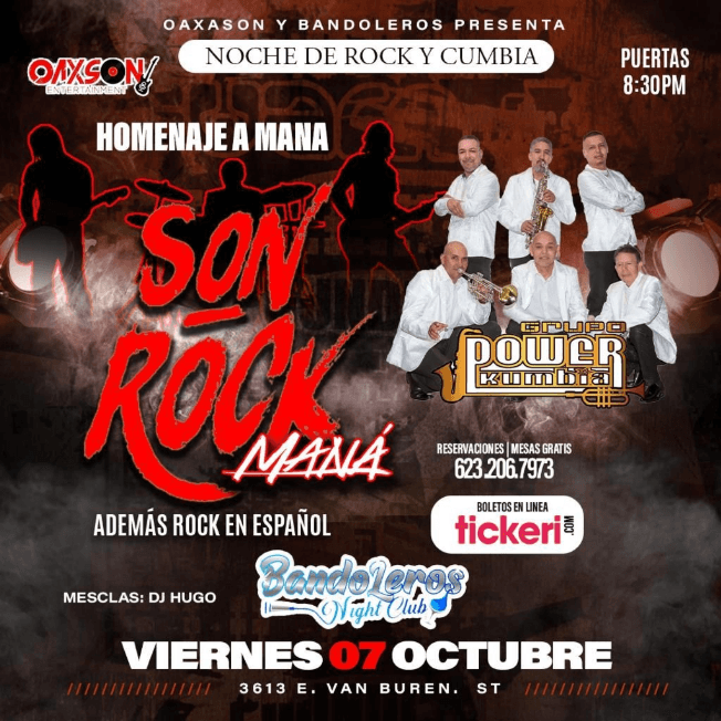 Event - NOCHE DE ROCK Y CUMBIA HOMENAJE A MANA ! PHOENIX ARIZONA - Phoenix, Arizona - October 7, 2022 | concert tickets