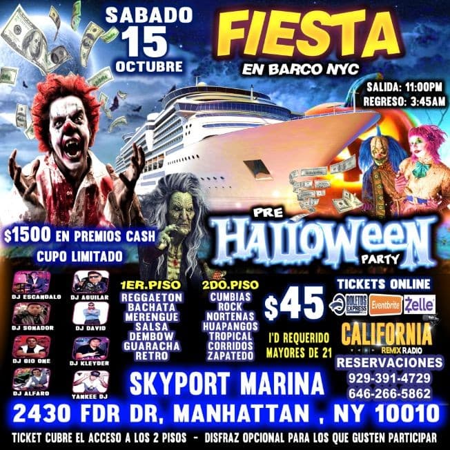 Event - Pre Halloween Party - Fiesta En Barco - $1500 En Premios - New York, New York - October 15, 2022 | concert tickets