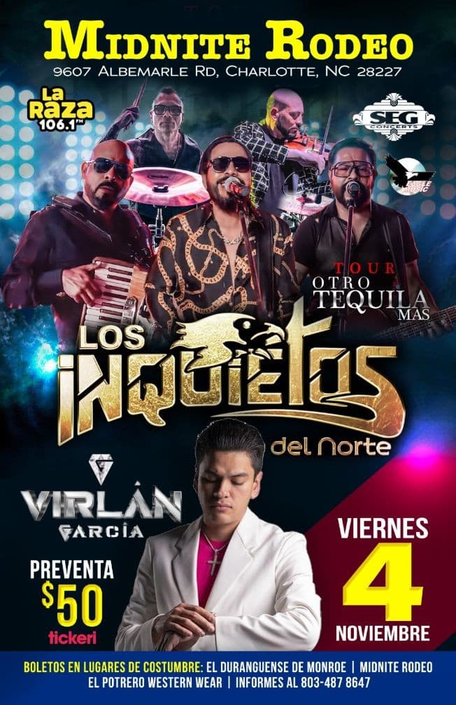 Event - Inquietos Del Norte - Tour Otro Tequila Mas - Charlotte, North Carolina - November 4, 2022 | concert tickets