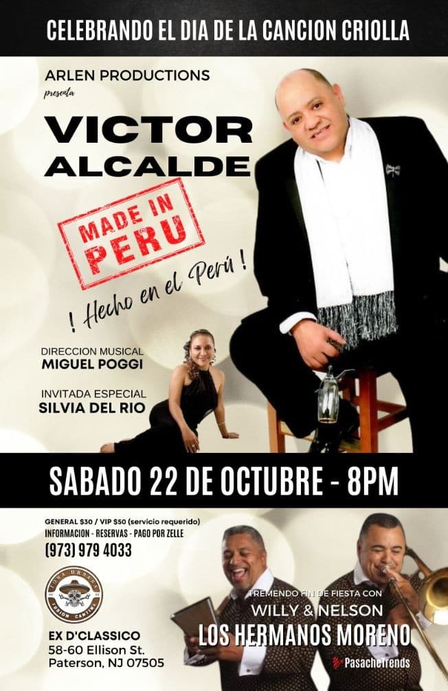 Event - Víctor Alcalde - Hecho en el Perú - Paterson, New Jersey - October 22, 2022 | concert tickets