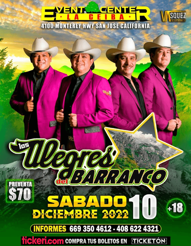 Event - LOS ALEGRES DEL BARRANCO EN VIVO ! SAN JOSE CALIFORNIA - San Jose, California - December 10, 2022 | concert tickets
