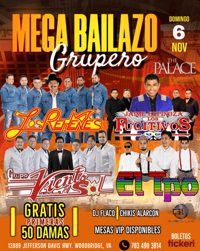 Event - Los Rehenes, Los Fugitivos, Viento y Sol & El Tiempo EN VIRGINIA - Woodbridge, Virginia - November 6, 2022 | concert tickets