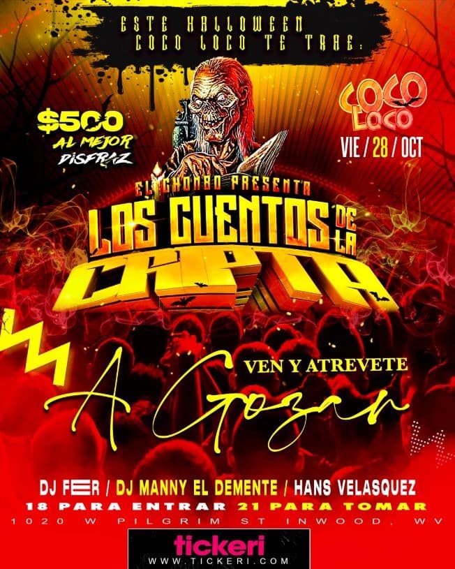 Event - Pre-Halloween Party Con Cuentos de La Cripta en Coco Loco - Inwood, West Virginia - October 28, 2022 | concert tickets